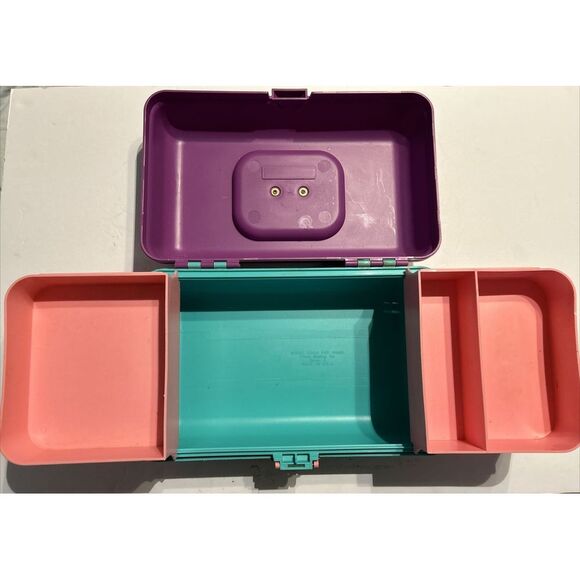 Vintage Caboodles Makeup Case W/ 2 Pull Out Trays Mint Green/Purple Model 2602 - Picture 7 of 8